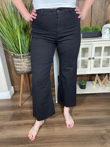 August High Rise Wide Leg Crop Jeans in Black