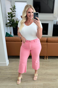 Lisa High Rise Control Top Wide Leg Crop Jeans in Pink