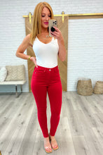 Load image into Gallery viewer, Ruby High Rise Control Top Garment Dyed Skinny Jeans in Red
