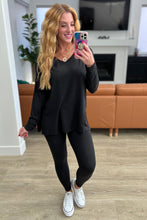 Load image into Gallery viewer, Buttery Soft V-Neck Long Sleeve Loungewear Set in Black
