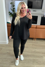 Load image into Gallery viewer, Buttery Soft V-Neck Long Sleeve Loungewear Set in Black
