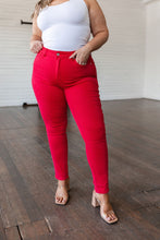 Load image into Gallery viewer, Ruby High Rise Control Top Garment Dyed Skinny Jeans in Red
