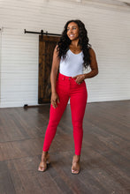 Load image into Gallery viewer, Ruby High Rise Control Top Garment Dyed Skinny Jeans in Red
