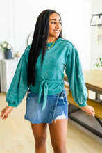 Load image into Gallery viewer, Tied Up In Cuteness Mineral Wash Sweater in Teal
